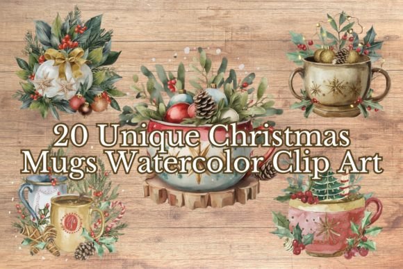 Download 20 Watercolor Christmas Decorated Mugs - Decor Collection