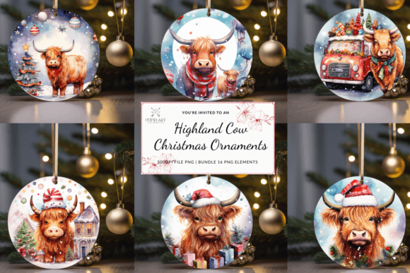 Download Highland Cow Christmas Ornaments Bundle - Ornaments Collection